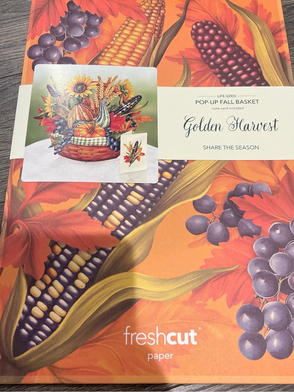 fresh Golden Harvest Pop-Up Fall Basket Greeting Card - Orange